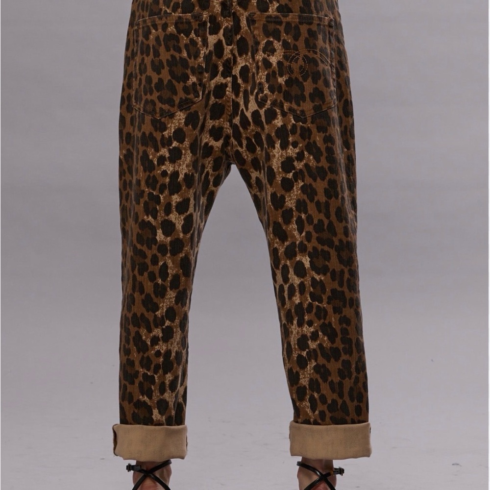 R13 tailored-drop crotch leopard print jeans.
